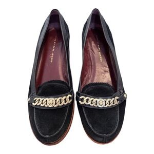 Marc Jacobs Black Flats with Gold Chain Accent